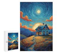 Cozy Moonlit Cottage Scene -1 : Cadeau Puzzle du Nouvel an, 1000 PCS Jeu D’Assemblage en Bois, pour Un Loisir Créatif en Intérieur
