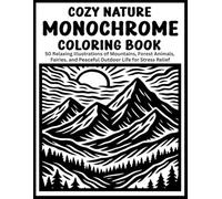 Cozy Nature Monochrome Coloring Book: 50 Black and White One-Color Relaxing Illustrations of Mountains, Forest Animals, Fairies, and Peaceful outdoor ... and stress relief| Perfect for All ages