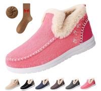 Cozy Orthopedic Fleece Slip-On Boots,Women's Warm Plush Lined Non-Slip Flat Shoes,Comfort Warm Ankle Boots Outdoor (Pink, Adulte, Adulte, Femme, 40, Numérique, Système Taille Chaussures EU, Moyen)