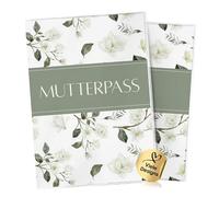 Cozy Racoon Étui pour carnet de maternité en 3 pièces pour carnet de maternité allemand - Étui de qualité supérieure pour votre carnet de maternité, Fleurs blanches, Deutschland Mutterpass