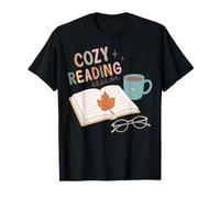 Cozy Reading Season Books Coffee Autumn Leaf Book Lover T-Shirt