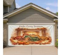 Cozy Season Housse de porte de garage - Décoration de scène de cheminée d'automne, design coloré et chaud pour l'automne, l'intérieur et l'extérieur, décoration d'Halloween et de Thanksgiving - 390 x
