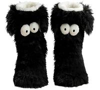 Cozy Socks Chaussettes d'hiver chaudes et antidérapantes pour femme avec de jolis grands yeux doublés en peluche pour la maison par temps froid, gris, Taille unique