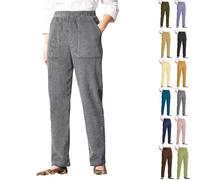 Cozy Stretch Corduroy Pants for Seniors Elastic Waist Pull on Corduroy Pants Womens Vintage High Waist Straight Leg Trousers (Gray,TG)