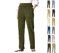Cozy Stretch Corduroy Pants for Seniors Elastic Waist Pull on Corduroy Pants Womens Vintage High Waist Straight Leg Trousers (Army Green,TG)