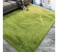 Cozy Tapis à poils longs antidérapant et lavable pour salon et chambre à coucher, 80 x 120 cm, vert
