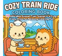 Cozy Train Ride Coloring Book: 45 Adorable Animal Train Scenes in a Cute, Cozy Style for Relaxing Coloring Fun