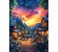 Cozy Village au coucher du soleil 1000 Pieces Casse-tête Personne Âgée En Carton Haute Qualité Rêve magique de science-fiction Facile Débutant Anti-Stress Passe-Temps Cadeau Anniversaire Pas Cher 1000