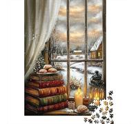 Cozy Window Casse-têtes Adultes Winter Warmth 1000 Pièces en Papier Recyclé (à Partir De 12 Ans) - Jeu De Famille Difficile Et Stimulant, Cadeau De Célébration 52x38cm/1000pcs