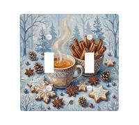 Cozy Winter Cocoa and Biscuit Plaque de protection pour interrupteur double | Bâtonnets de cannelle, pommes de pin, biscuit étoilé, forêt d'hiver rustique, décoration d'intérieur saisonnière