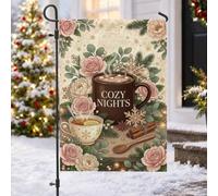 Cozy Winter Cocoa Mug avec drapeau de jardin 30,5 x 45,7 cm | Accents floraux, drapeau de pelouse, verdure de pin, motifs flocon de neige, bâtons de cannelle, décoration d'intérieur