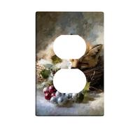 Cozy Winter Fox Plaque de prise de courant pour interrupteur de lumière, décoration de vacances avec baies rouges et argentées, plaques murales en thermoplastique, prise duplex simple de taille