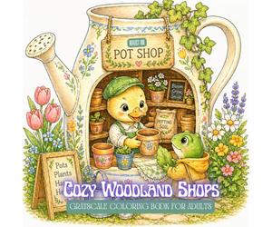 Cozy Woodland Shops Coloring Book: Adorable Forest Animals Running Tiny Magical Stores in Lanterns, Tree Hollows and Whimsical Nature Worlds for Adults