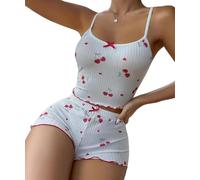 Cozyan Pyjama Femme Été Ensemble Léger et Confortable Haut et Short pour la Maison et Le Sommeil Ensembles de Pyjama Femme Ete sans Manches 2 Pièces Vêtements De Nuit avec Gilet et Short