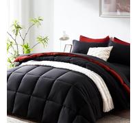 COZYART Bed in a Bag Parure de lit 7 pièces, Noir et Rouge, réversible, Toutes Saisons, 1 Couette, 1 Drap Plat, 1 Drap-Housse, 2 Couvre-oreillers, 2 taies d'oreiller