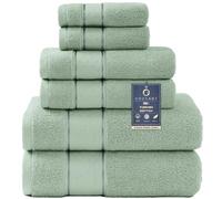 COZYART Lot de 6 serviettes de bain vert sauge, 2 serviettes de bain, 2 essuie-mains, 2 débarbouillettes, 100 % coton turc de 650 g/m², de qualité hôtelière, douces et absorbantes, pour salle de bain
