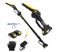 COZYDEN Scie à Chaîne sans Fil 2-en-1 avec Perche Telescopique, Mini-Tronçonneuse sans Balais, 2 Batteries 2.0Ah, 1.5-2.3m Réglable, Élagage Arbres Jardin