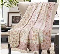 Cozyholy Couvre-lit Original 100% Coton Patchwork pour lit Double Queen Size - Motif Floral Rose - Couvre-lit réversible Vintage Shabby Chic - Couverture matelassée pour canapé et canapé