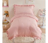 Cozyholy Parure de lit 4 pièces en Seersucker texturé pour Petite Fille, Parure de lit légère à Volants pour bébé Fille | Comprend Couette, Drap Plat, Drap-Housse, taie d'oreiller