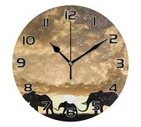 COZYhome Horloge murale moderne avec motif éléphant d'Afrique - Silencieuse - Fonctionne à piles - Pour salon, chambre à coucher, cuisine, bureau, école