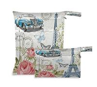 COZYhome Sac à langer étanche et lavable avec poche pour voyage, camping, plage Motif Paris Eiffel Rose
