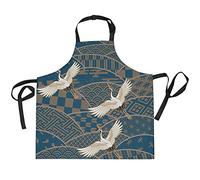 COZYhome Tablier de cuisine de qualité supérieure avec poches Motif traditionnel japonais Grue Tablier pour femme homme cuisine restaurant café serveur Tablier avec col réglable