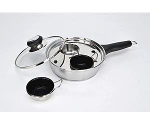 CozyKit Pocheuse à Œufs 2 Tasses - Cuiseur en Acier Inoxydable - Machine Parfaite - Plaque de Cuisson à Induction - Batterie de Cuisine Avec 2 Grands Coquetiers