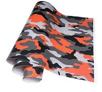 Cozylkx Camo Film Vinyle De Voiture Camouflage Vinyle Film Camo Autocollant pour Console Ordinateur Portable Peau Scooter Moto Voiture Wraps,Orange-Noir,10cm × 100cm