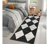 COZYLOOM Tapis de Couloir Moderne à Carreaux avec Revers antidérapant et Doux, résistant aux Taches, Contemporain pour Cuisine, Chambre à Coucher, buanderie, Noir, 61 x 152 cm
