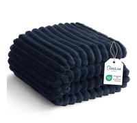 CozyLux Plaid Couverture Polaire 220x240 cm Bleu Marine | OEKO-TEX 100, jeté de canapé en Flanelle Côtelée 300 g/m², Cadeau d'anniversaire pour maman elle, déco chaude cocooning