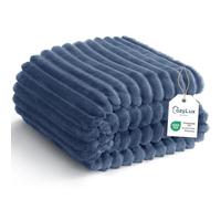 CozyLux Plaid Couverture Polaire 220x240 cm Bleu minéral | OEKO-TEX 100, jeté de canapé en Flanelle Côtelée 300 g/m², Cadeau d'anniversaire pour maman elle, déco chaude cocooning