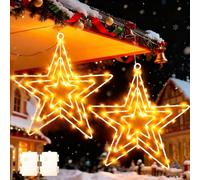 Cozymeow Grande en Métal Fenêtre Noël Lumière 2 Pièces 75 LED Étoile Lumineuse à Pile avec Minuterie, Étanche Decoration Noël Interieur Maison, Guirlande Lumineuse Fenêtre Noel pour Balcon
