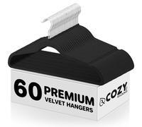 Cozymood Lot de 60 cintres en Velours Noir de qualité supérieure antidérapants en Feutre, cintres Noirs Solides et Robustes, pour Costumes, Peu encombrants, ne Tombent Pas, Crochet Rotatif à 360°