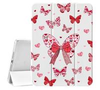 CozyNestCY Étui en cuir avec motif cœur et papillon pour iPad Air5/Air4 10,9 pouces, mise en veille/réveil automatique, coque arrière en TPU avec porte-crayon pour filles et femmes