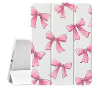 CozyNestCY Étui en cuir avec nœud rose pour iPad 7e/8e/9e génération, joli motif adorable fille, mise en veille/réveil automatique, coque arrière en TPU avec porte-crayon pour filles et femmes