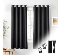 Cozyor Lot de 2 Rideaux Opaques + 2 embrasses avec Aimant - Rideau Thermique Contre Le Froid - 100% occultant - Noir Eclipse - avec œillets - pour Chambre à Coucher, Salon, Chambre d'enfant - 175 x