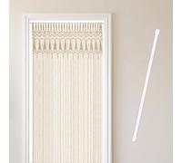 Cozyor Rideau bohème en macramé + Tringle à Rideaux sans perçage - Rideau de Porte ou de fenêtre - 132 x 200 cm - Séparateur de pièce - Décoration Murale et décoration - Beige Blanc - pour Mariage,