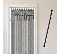 Cozyor Rideau de Porte en macramé Boho avec Tringle - 70-120 cm - sans perçage - 132 x 200 cm - Séparateur de pièce - Décoration Murale et décoration - Noir - pour Mariage, Salon - Fait Main