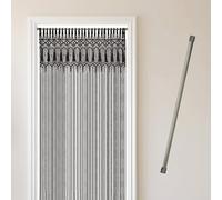 Cozyor Rideau de porte en macramé style bohème + tringle à fixation sans perçage - 132 x 200 cm - Rideau de fenêtre - Séparateur de pièce - Décoration murale et décoration - Noir et argenté - Fabriqué
