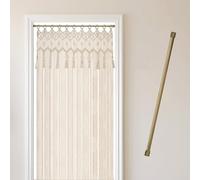 Cozyor Rideau en macramé + Tringle à Rideaux 70-120 cm sans perçage - 132 x 200 cm - Séparateur de pièce - Décoration Murale et bohème - Beige doré - pour Mariage, Salon