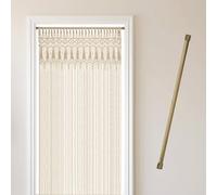 Cozyor Rideau en macramé + Tringle à Rideaux sans perçage - 132 x 200 cm - Séparateur de pièce - Décoration Murale et bohème - Beige doré - pour Mariage, Salon