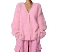 COZYPOIN Cardigan pelucheux en mohair ouvert sur le devant et col en V à manches longues pour femme, rose, Taille XL