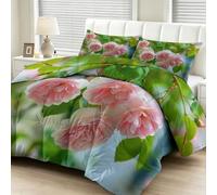 CozyRest Couette 200x200 cm Floral Jardin Anglais Imprimée 4 Saisons pour Lit 2 Personnes, Edredon Réversible Couette Legere, Super Doux sans Houss et 2 Taies d'oreiller 65x65 cm- Roses Vintage