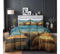 CozyRest Couette 200x200 cm Vache Highland Rustique Vintage Imprimée 4 Saisons pour Lit 2 Personnes, Edredon Réversible Couette Legere, Super Doux sans Houss et 2 Taies d'oreiller 65x65 cm-