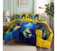 CozyRest Couette Animaux Sauvages 4 Saisons - 2 Personnes Réversible Hypoallergénique, Couette Légère 200x200 cm Ferme Mouton à Grandes Cornes Bleu avec 2 tTaie d'oreiller Entretien Facile