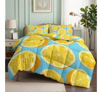 CozyRest Couette Art Pop Moderne 4 Saisons - 2 Personnes Réversible Hypoallergénique, Couette Légère 220x240 cm Fruit Citron Jaune avec 2 tTaie d'oreiller Entretien Facile