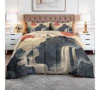 CozyRest Couette pour Enfant 160x200 cm, 4 Saisons Parure de lit 2 Personne, Couverture Lavable Chaud- sans Housse - Couette pour Adulte avec Motif Temple Japonais Cascade Peinture à l’Encre