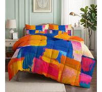 CozyRest Couette pour Enfant 220x240 cm, 4 Saisons Parure de lit 2 Personne, Couverture Pop Art Lavable Chaud- sans Housse - Couette pour Adulte avec Motif Orange Rouge Bleu Color Block