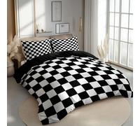CozyRest Enfants Adulte Parure de Lit 140 x 200 cm Drapeau à Damier de Course Automobile Motif Housse de Couette Polycoton avec Fermeture Eclair, Noir Literie avec 2 Taies d'oreiller