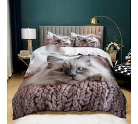 CozyRest Housse de Couette 140x200 cm Motif Chat À Longues Moustaches Parure de Lit, Ensemble de Literie en Microfibre Fermeture Éclair pour Enfants Adulte + 1 Taie d'oreiller 65x65 cm